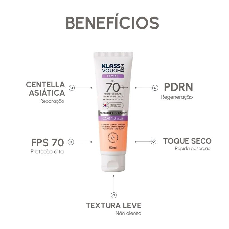 Protetor Solar Facial Cor 01 Clara FPS 70 Toque Seco 50ml
