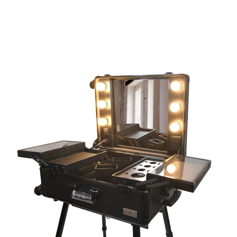 Maleta Estúdio Camarim Preta com Luzes e Compartimentos