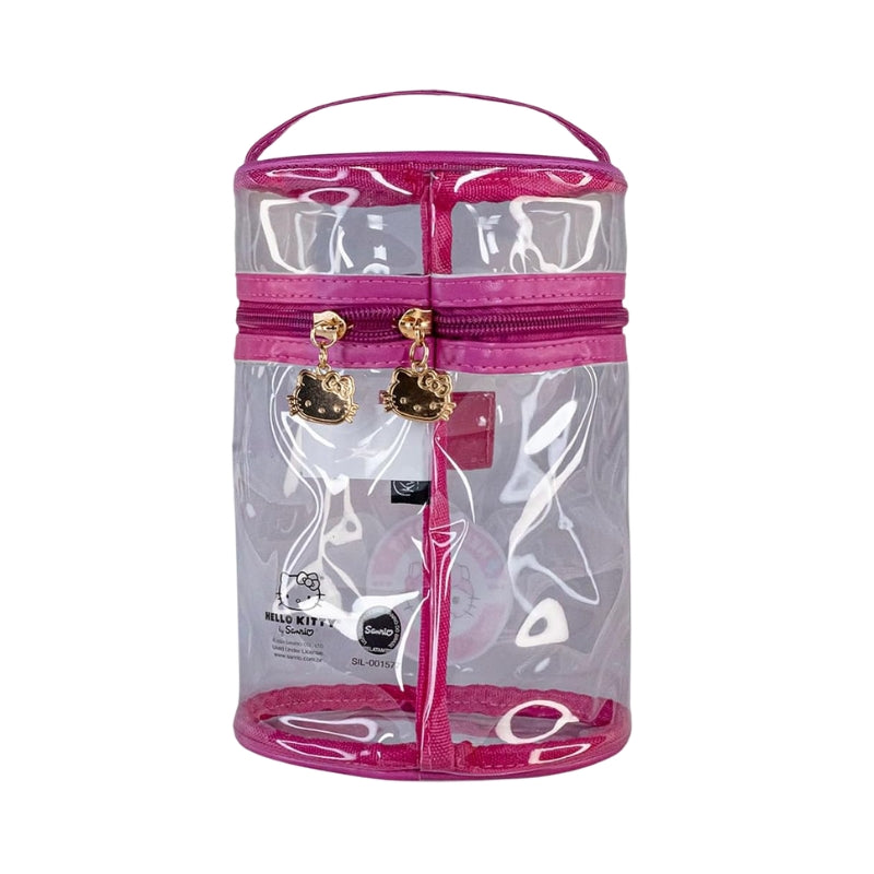 Nécessaire Cilíndrica Grande Transparente e Rosa by Hello Kitty