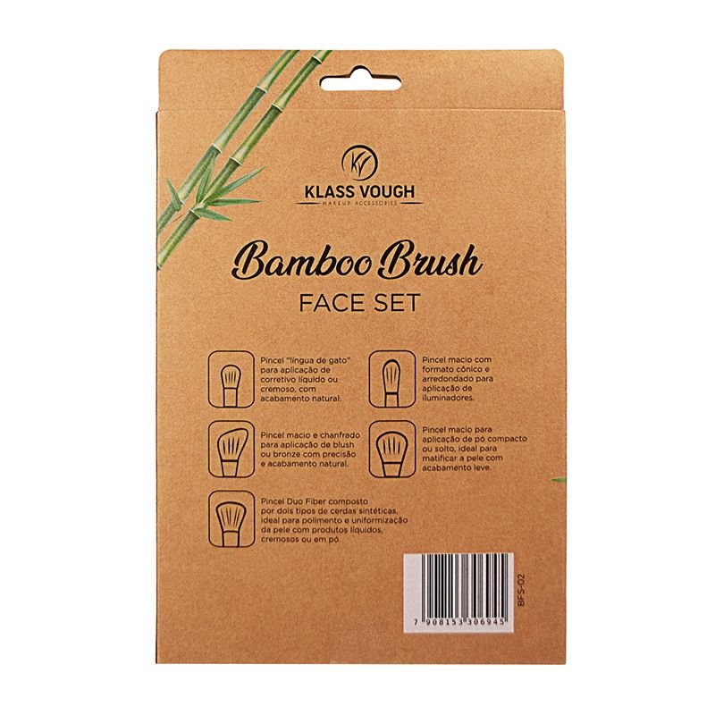 Bamboo Brush Face Set - Kit de Pincéis Ecológicos para Rosto com 5 Unidades - Klass Vough