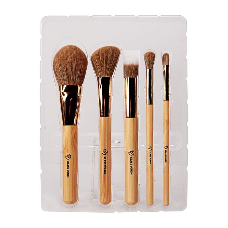 Bamboo Brush Face Set - Kit de Pincéis Ecológicos para Rosto com 5 Unidades - Klass Vough