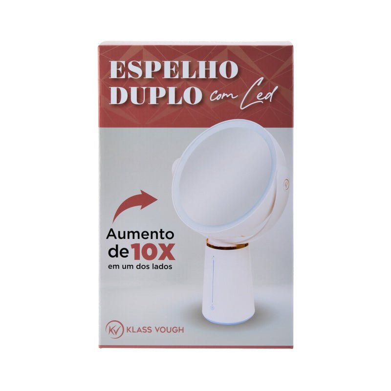 Espelho Dupla Face de Aumento 10x com Led e Suporte para Mesa - Klass Vough