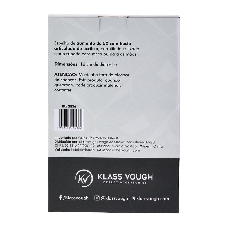Espelho Dupla Face de Aumento 5x com Haste de Apoio - Klass Vough
