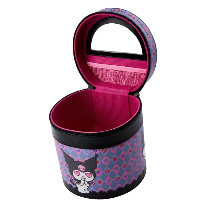 Nécessaire Cilíndrica com Espelho Preta e Lilás Kuromi - Klass Vough