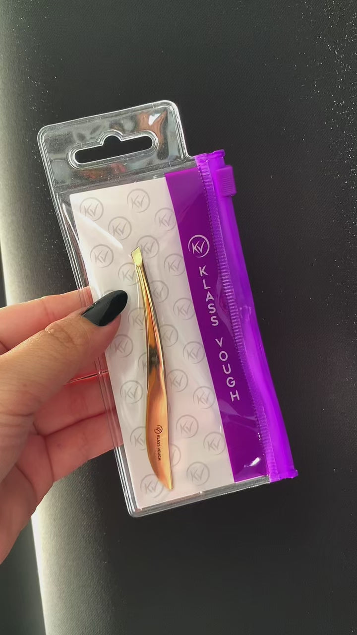 Pinça Profissional Ponta Chanfrada Dourada Esterilizável TW-1077G