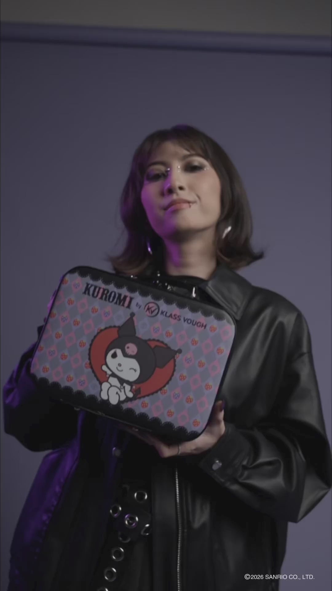 Mini Bolsa para Maquiagem Preta com Espelho Preta e Lilás by Kuromi