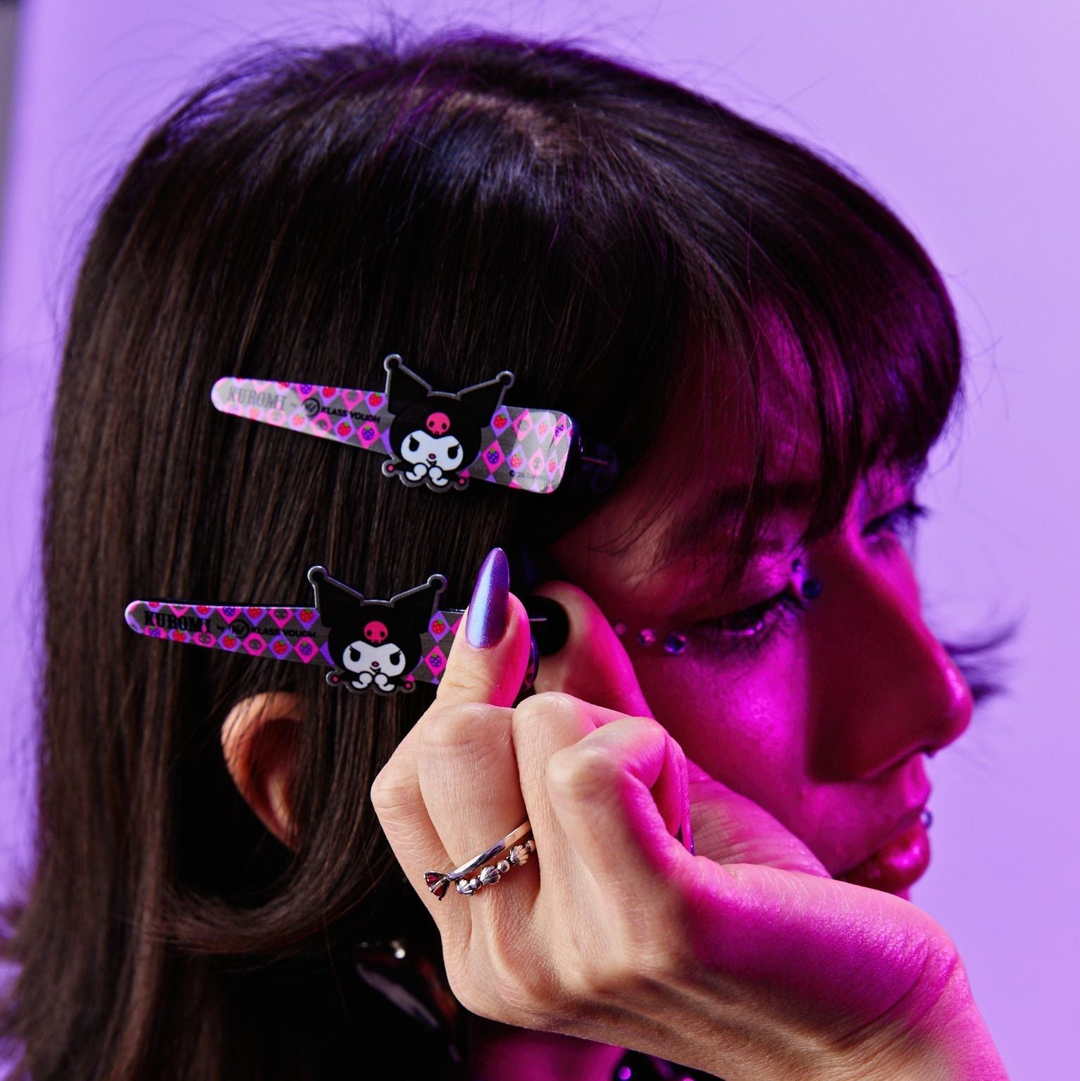 Tic Tac para Cabelos Preto com Estampa com 2 Unidades Kuromi - Klass Vough